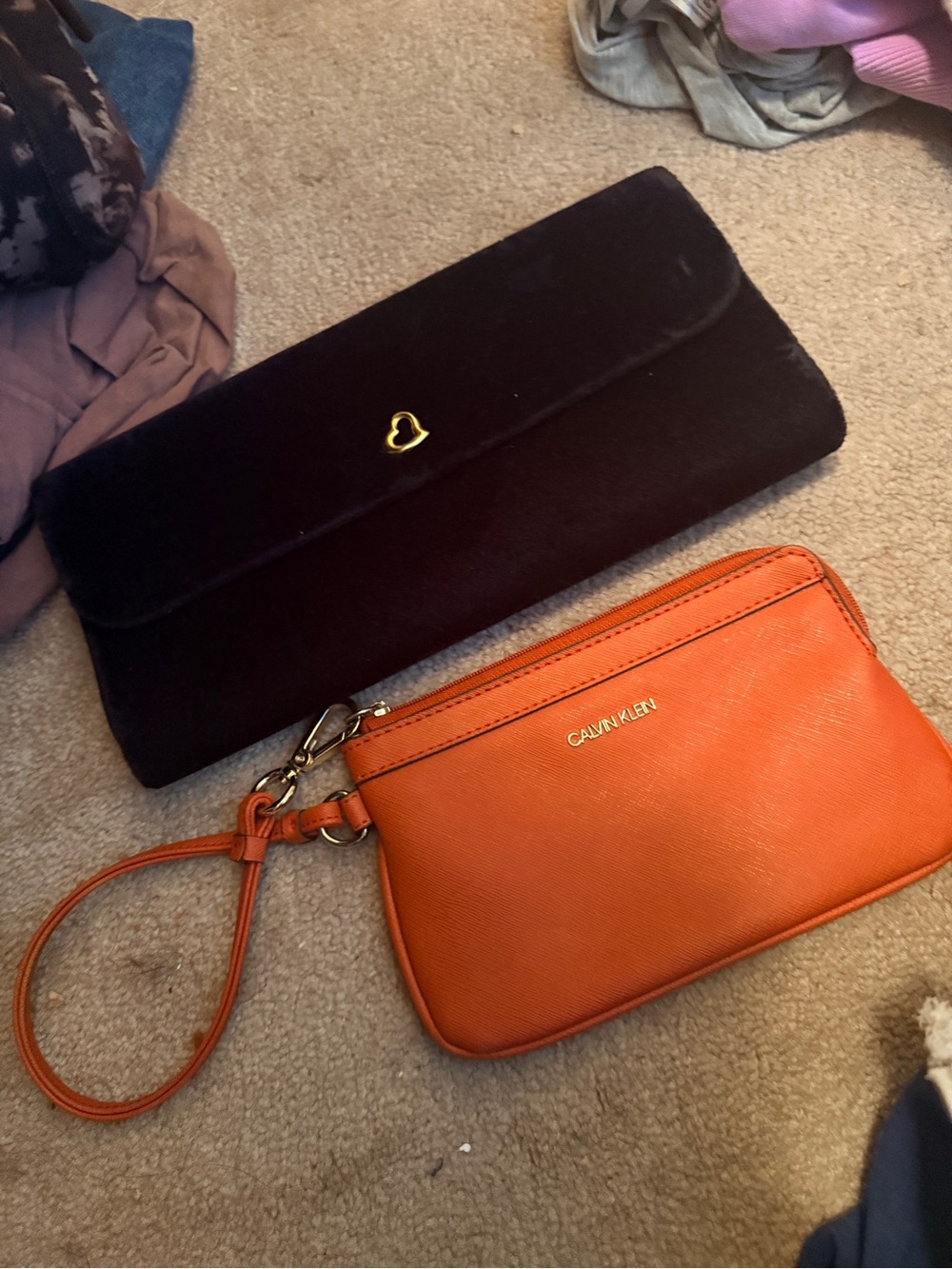 Victoria's Secret Black Velvet Clutch with Gold Heart Accent